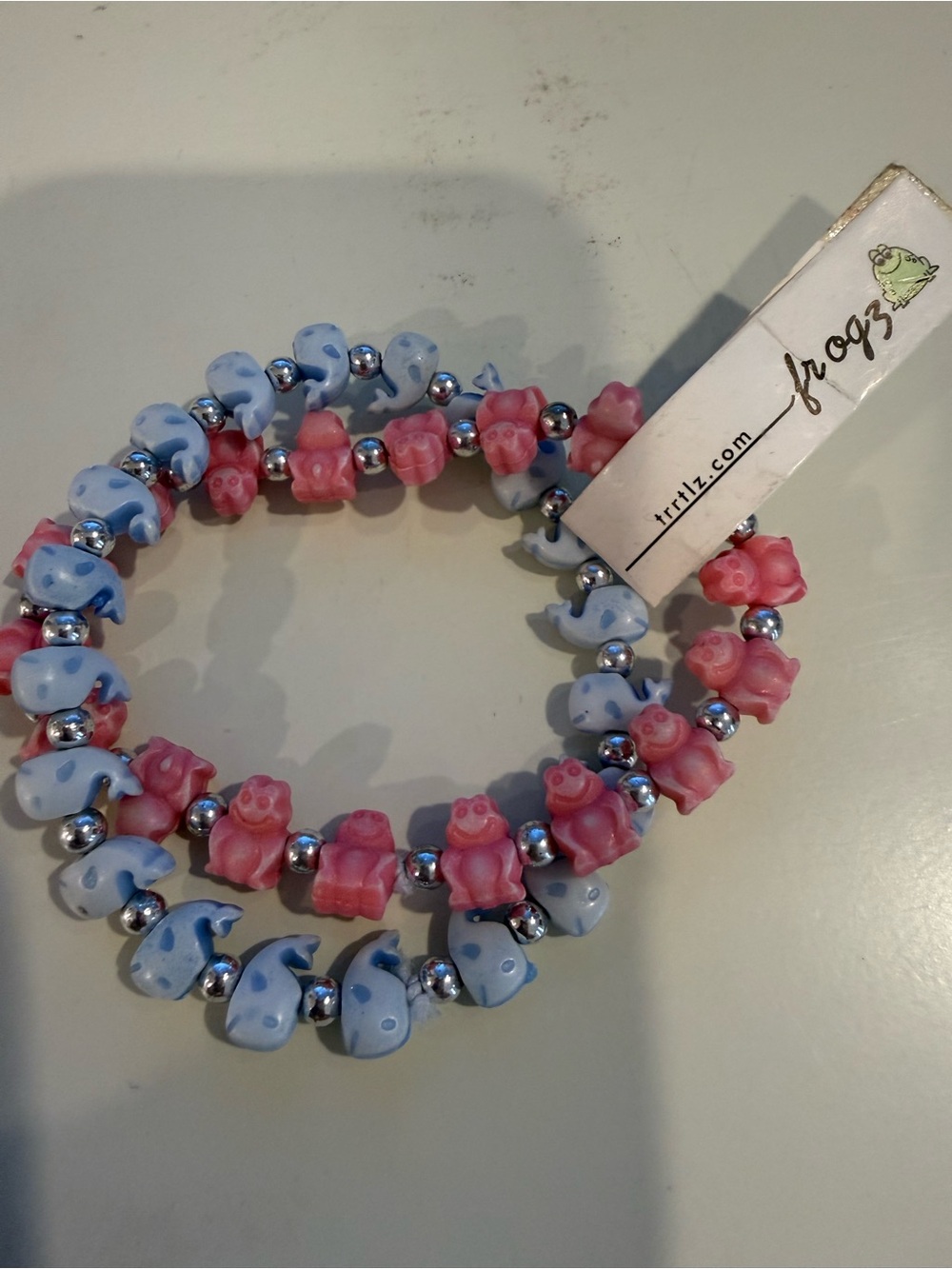 Froggz Kids Pink & Light Blue Animal Bead Stretch Bracelet Set
